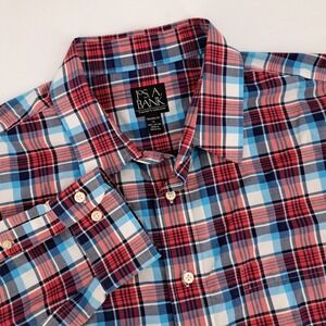 Jos. A. Bank Traveler's Collection Shirt Mens XL Cotton Red Blue Plaid Tailored
